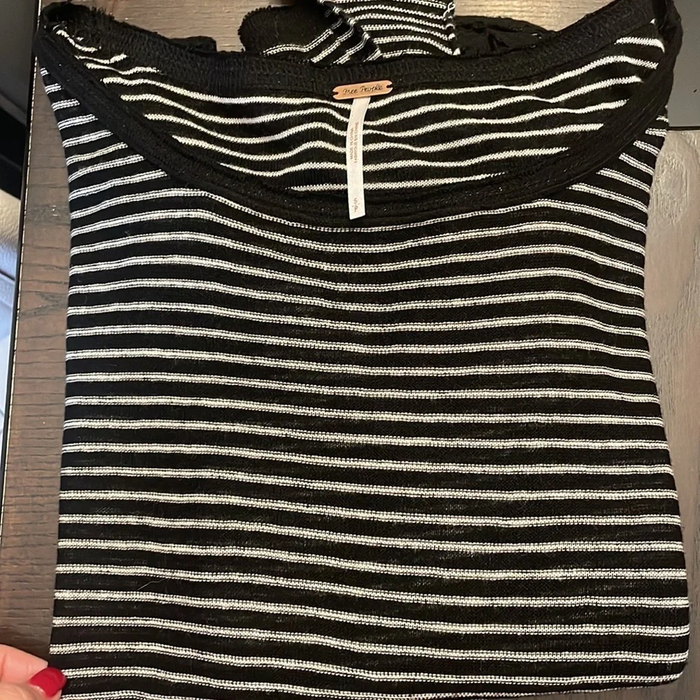 Free People stripped high low top / lace cut out exposed sides sz S oversized